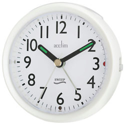 Acctim Round Sweep Alarm Clock, Pearl White